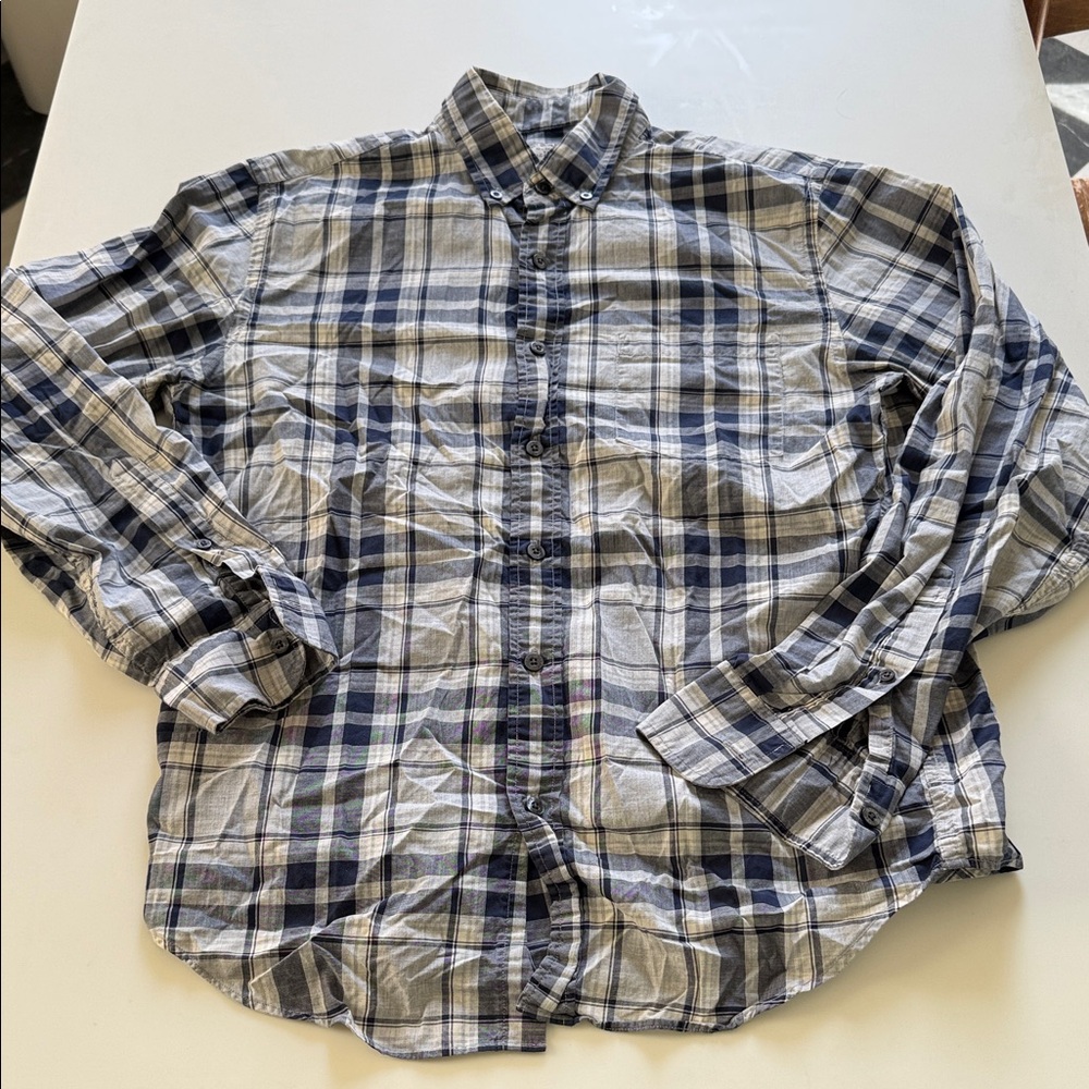 J. Crew Navy and White Plaid Button-Down Shirt Men’s S